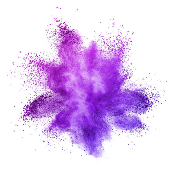 Explosion of colored powder, isolated on ultra violet background. stock photo