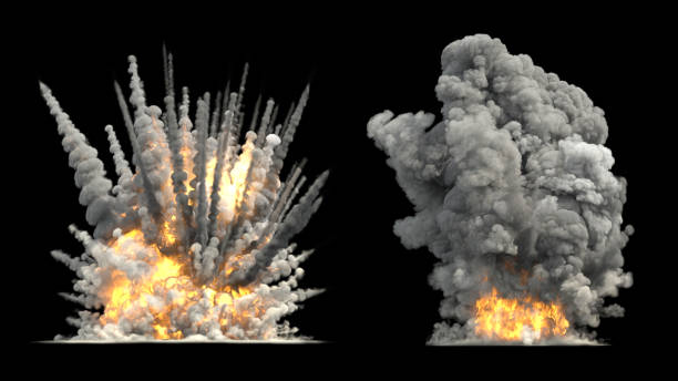 explosion on ground - incêndio fumo imagens e fotografias de stock
