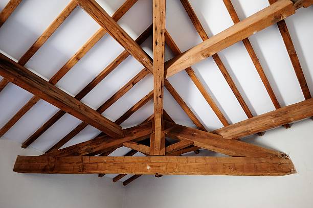 Exposed Timber roof structure White ceiling and timbers roof structure roof beam stock pictures, royalty-free photos & images