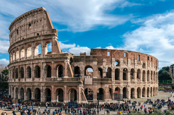 Exterior facade of Colosseum. stock photo