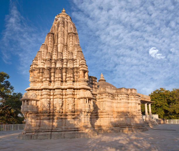 Exterior of famous Neminath Jain temple in Ranakpur, Rajasthan state of India stock photo