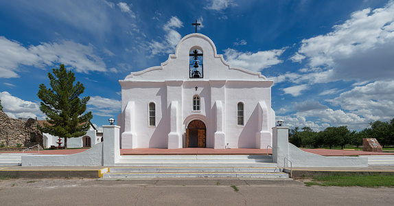 San Elizario, Texas, USA - August 11, 2017: Exterior of the San Elizario Chapel