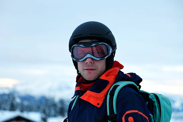 extreme skier looking into the camera XXL stock photo