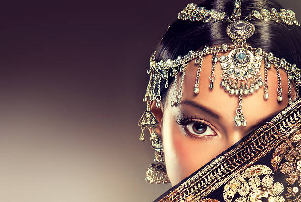 Eye of Asian woman. Beautiful Indian women portrait with jewelry. indian jewelry stock pictures, royalty-free photos & images