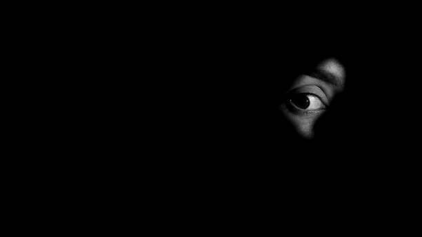 Eye of frightened crime witness looking through keyhole, life treatment, closeup Eye of frightened crime witness looking through keyhole, life treatment, closeup mystery stock pictures, royalty-free photos & images