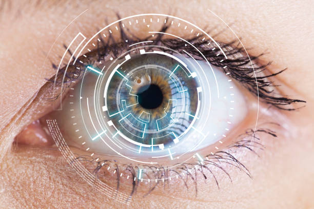 Eye viewing digital information Eyes of technologies in the futuristic blue eyes stock pictures, royalty-free photos & images