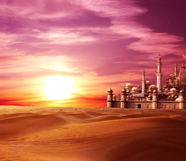 砂漠ですばらしい失われた都市 - 都会　オアシス ストックフォトと画像
