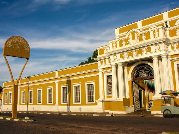 Facade and entrance of Sesc Arsenal cultural center. in Cuiaba city, Mato Grosso state stock photo