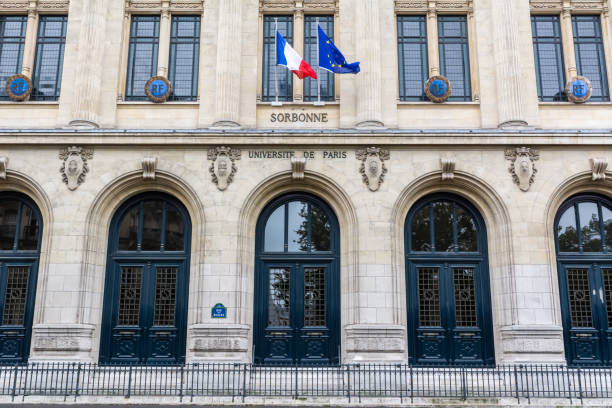 Facade of Sorbonne University in Paris stock photo