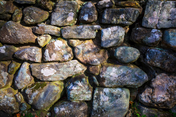 Facade view of the old rock wall for design background stock photo