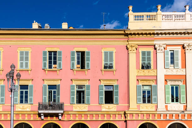 facades of buildings in the historic old town of Nice stock photo