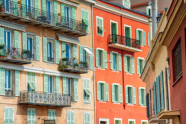 Facades of Nice in France stock photo