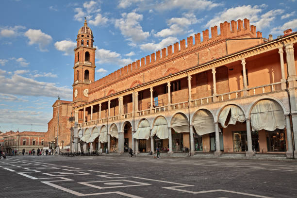 Faenza, Ravenna, Emilia-Romagna, Italy: Piazza del Popolo (People's Square) and the medieval Palazzo del Podesta stock photo