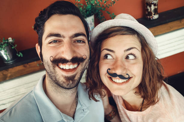 Fake mustache selfie stock photo