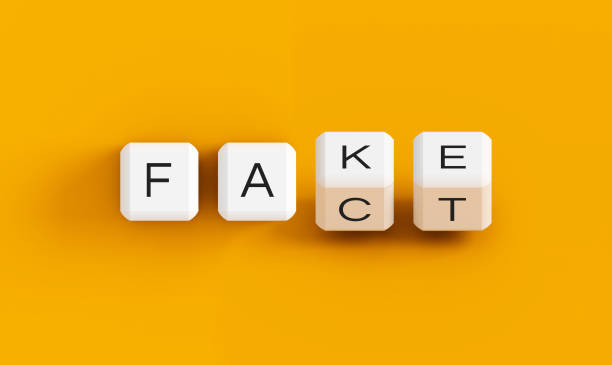 Fake news illustration, fake fact dice concept Fake fact concept idea cubes text square blocks web banner for blog and social media dice photos stock pictures, royalty-free photos & images