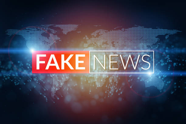 fake news live screen template on digital world map background. stock photo