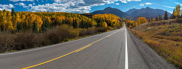 Fall color, Colorado Highway 145 Panorama stock photo