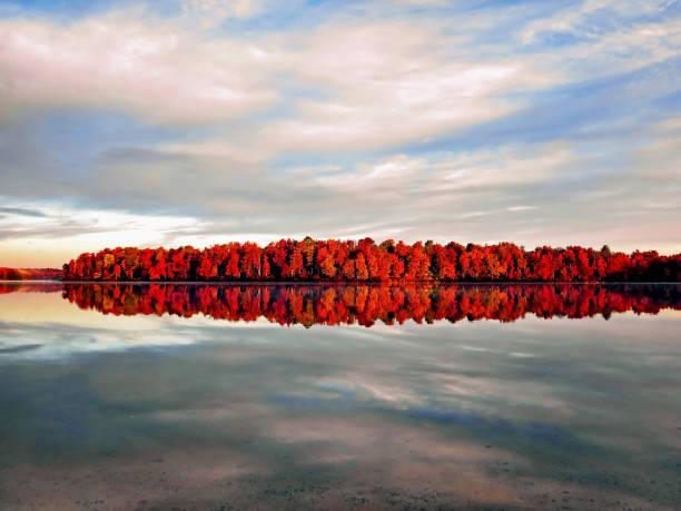 Fall colors on Lake Jean stock photo