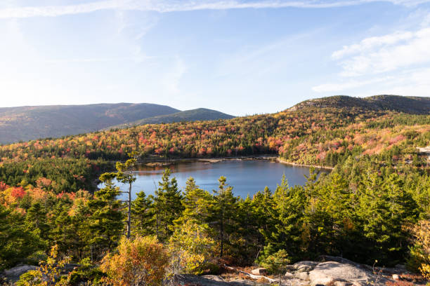 Fall Colors on the Beehive Trail in Acadia National Park stock photo