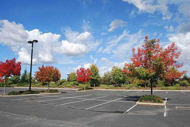 Fall Landscape in an empty parking lot stock photo