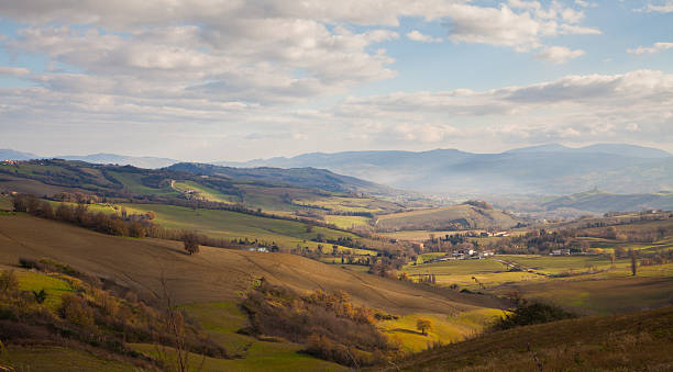 Fall landscape in the Marches, Italy rolling hills in the province of Pesaro and Urbino emilia romagna stock pictures, royalty-free photos & images