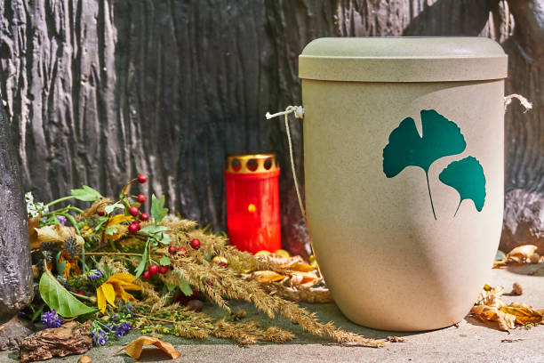 Fall Urn on an altar funerary urn stock pictures, royalty-free photos & images