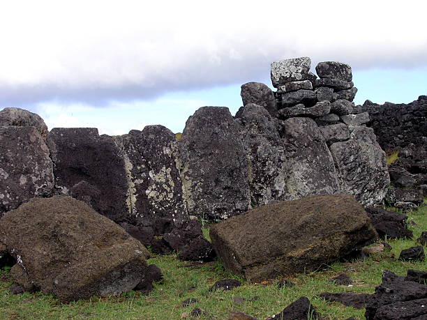 Fallen moai stock photo