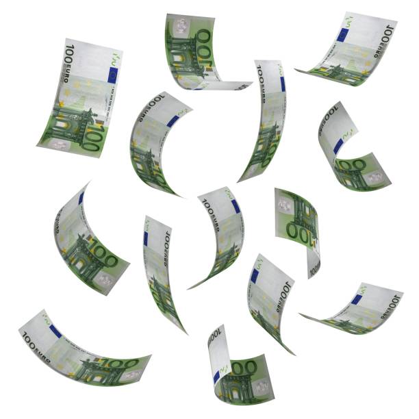 falling euro money cash finance crisis - notas euros voar imagens e fotografias de stock