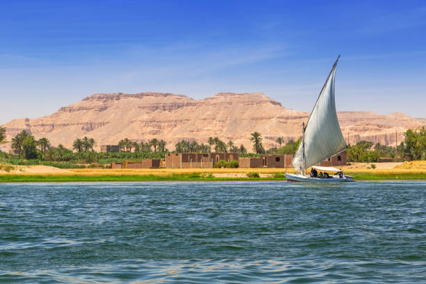 Falukas sailboat on the Nile river near Luxor Falukas sailboat on the Nile river near Luxor, Egypt nile river stock pictures, royalty-free photos & images