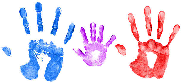 Family Hand Prints "Mommy, Daddy and child hand prints, isolated on white background.Similar images -" handprint stock pictures, royalty-free photos & images