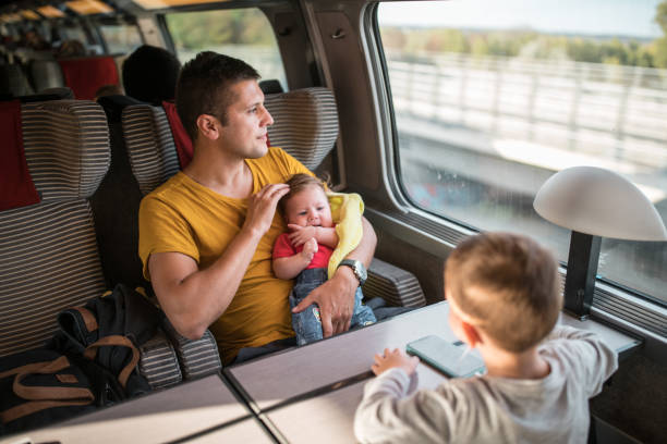 Family journey by train stock photo