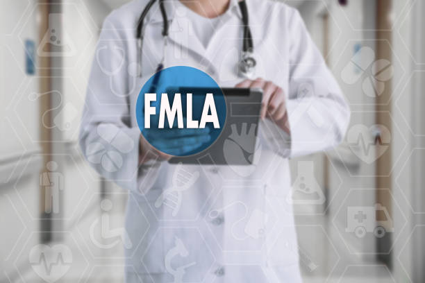 Family Medical Leave Act. FMLA on the touch screen with icons on the background blur medicine Doctor in hospital.Innovation treatment, service, health data analysis. Medical Healthcare Concept of Family Medical Leave Act, FMLA stock photo