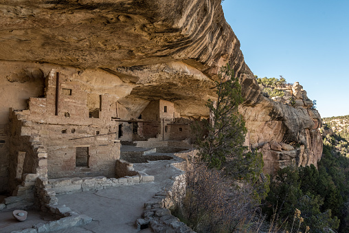 Famous ancient dwellings of native Americans in the Mesa Verde National Park, USA