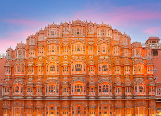Famous ancient Hawa Mahal, Palace of Winds in Jaipur, Rajasthan state, India stock photo