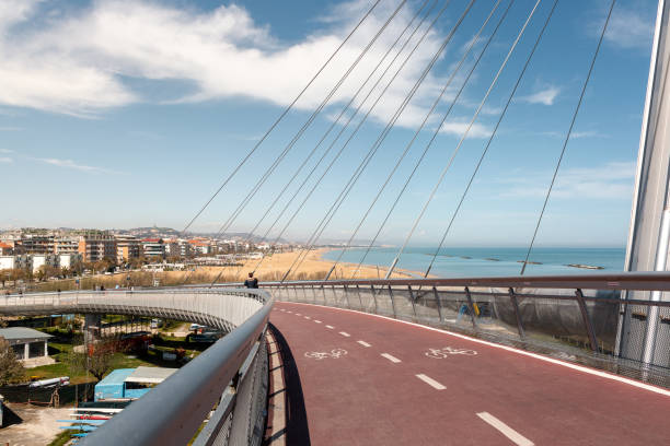 Famous bridge in Pescara, Italy Ponte del Mare, the largest pedestrian and cycle bridge in Italy, Pescara adriatic sea stock pictures, royalty-free photos & images