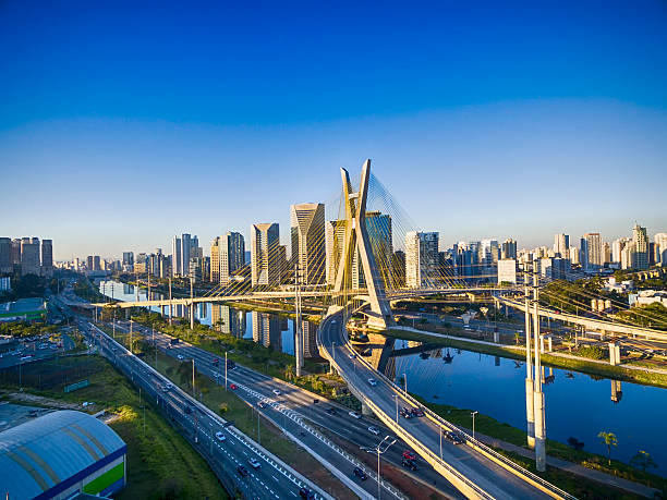 Famous cable stayed bridge at Sao Paulo city. stock photo