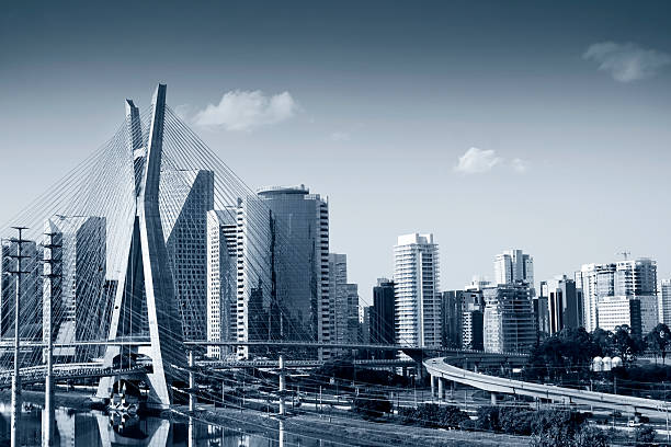 Famous cable-stayed bridge at Sao Paulo city. stock photo