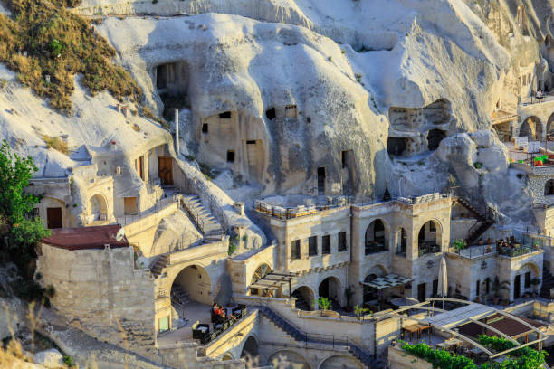 Famous cave houses in the Cappadocia, Turkey stock photo