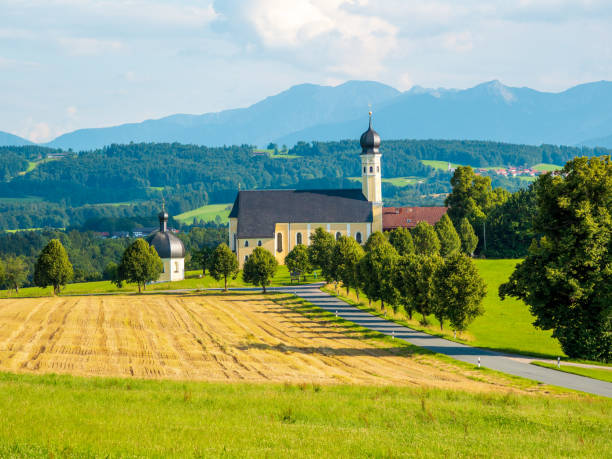Famous church of Wilparting, Bavaria, on a sunny day in summer stock photo