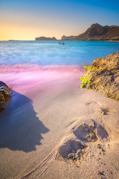 Famous sandy beach of Falasarna at the north west of Chania, Crete, Greece. stock photo