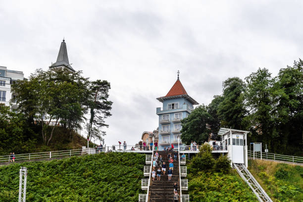 Famous Sellin Seebruecke ,Sellin Pier, a cloudy day of summer Sellin, Germany - August 1, 2019: Famous Sellin Seebruecke, Sellin Pier, a cloudy day of summer, Ostseebad Sellin tourist resort, Baltic Sea r��gen stock pictures, royalty-free photos & images
