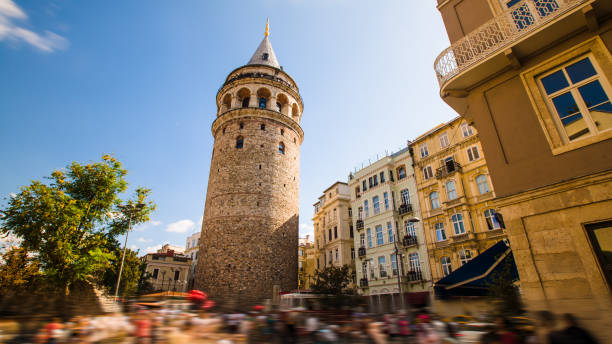 Famous tourist place Galata tower in Istanbul in Turkey stock photo
