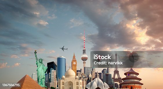 istock Famous world monuments and buildings together at one place 1367556795