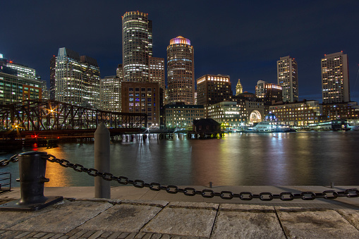 Fan Pier in Boston at night
