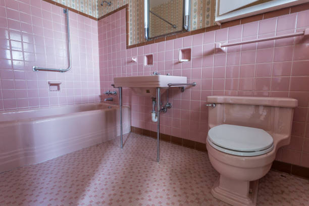 Fancy pink bathroom in a classic home stock photo