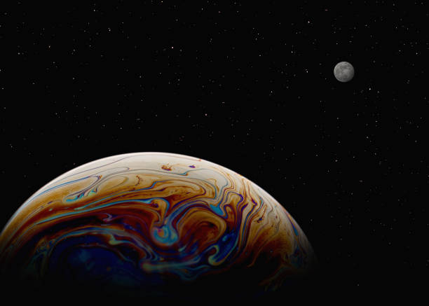 Fantasy bubble planet with moon stock photo