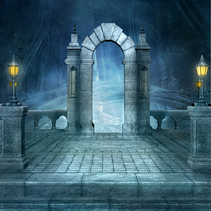Fantasy background with arc by night - 3D illustration
