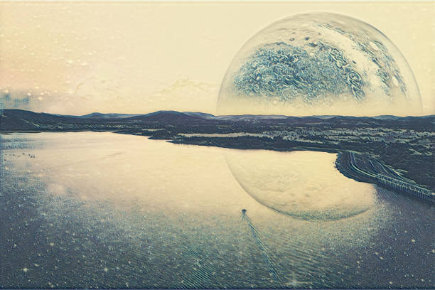 paesaggio fantasy di un pianeta alieno opere d'arte digitali. elementi di questa immagine forniti dalla nasa - fotografia immagine foto e immagini stock