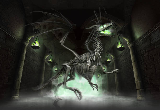 Fantasy Skeletal Dragon In A Dungeon