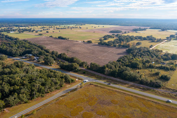 Farm Land Aerial Drone Photo stock photo